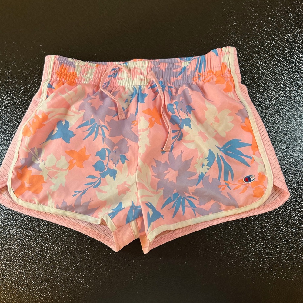 Champion Athletic Shorts Floral Print Drawstring Activewear Kids Girls Large 26"